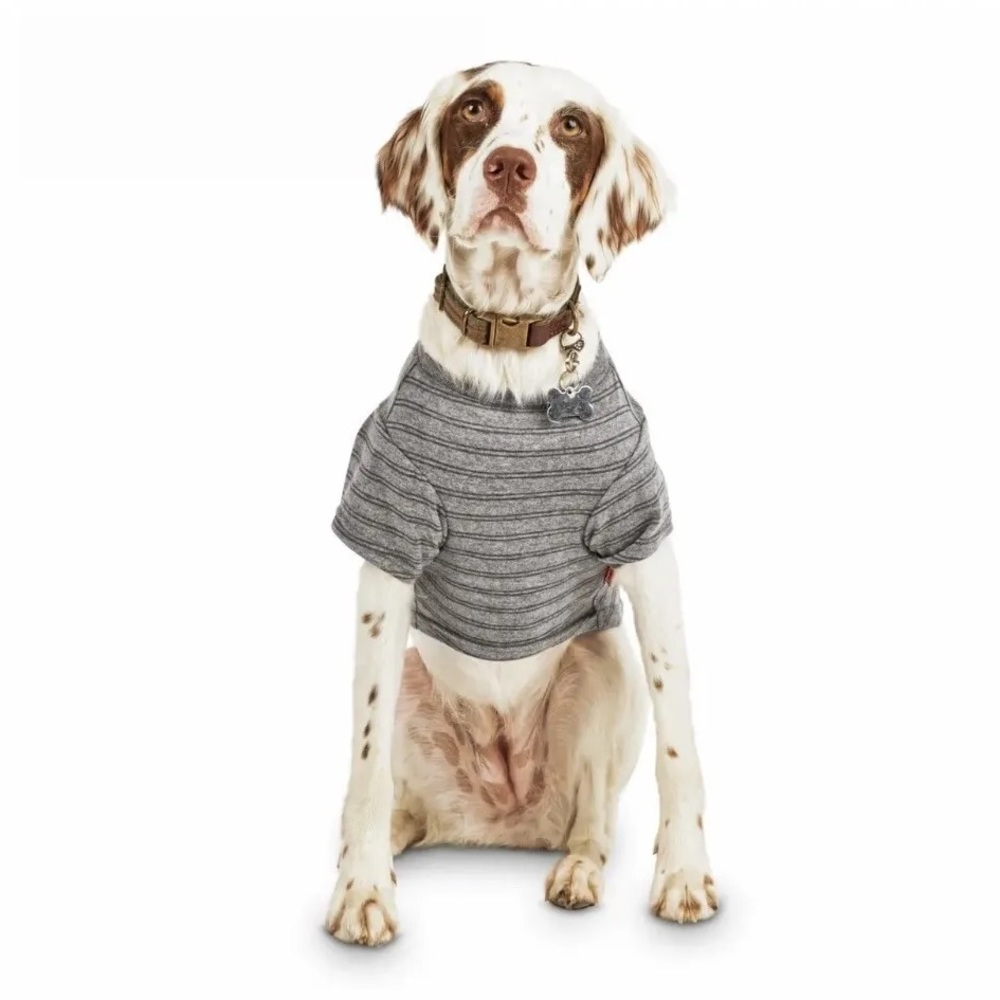 Reddy grey black striped cotton dog T-shirt tee pocket size Large EUC
